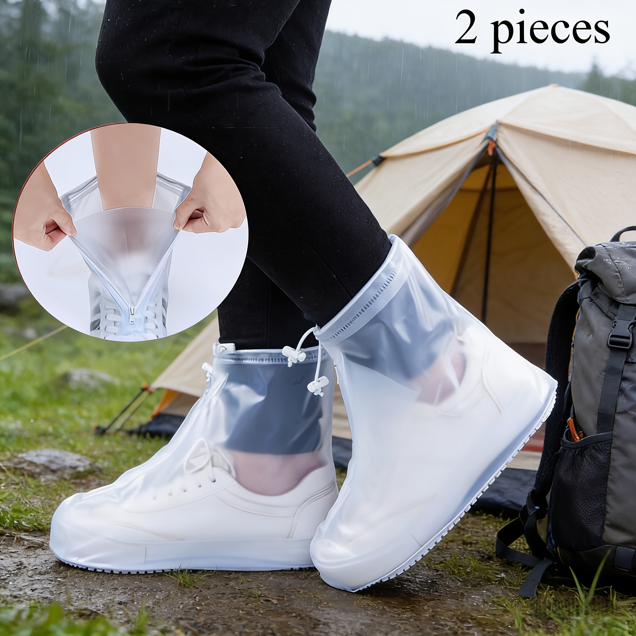TEMU 2pcs Waterproof Shoe Covers With Zippers, Thickened Waterproof Shoe Covers, Anti-fouling, Suitable For Men And Women On , Waterproof Layer Rain