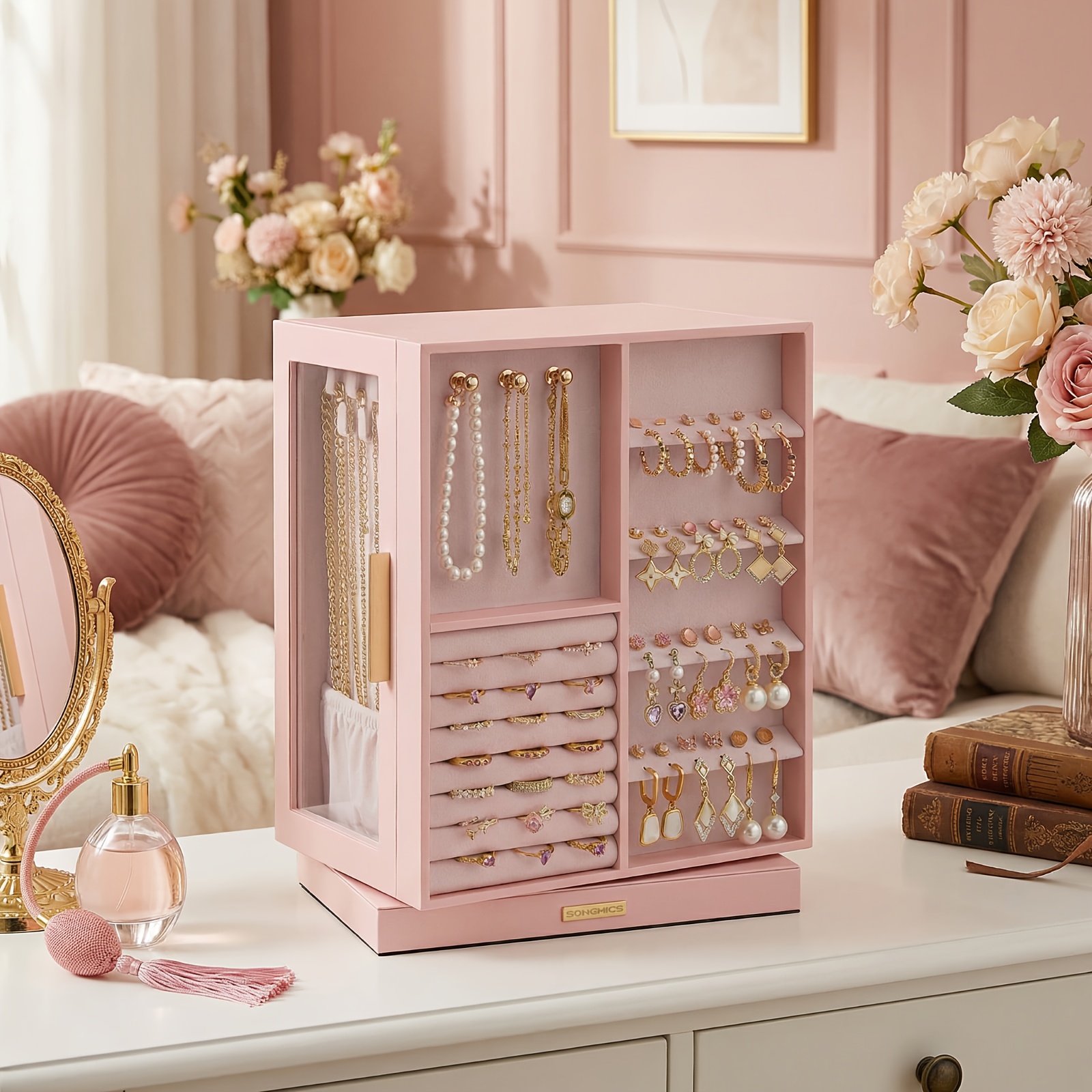 jewelry box 360 rotating jewelry storage case 5 drawers - Temu
