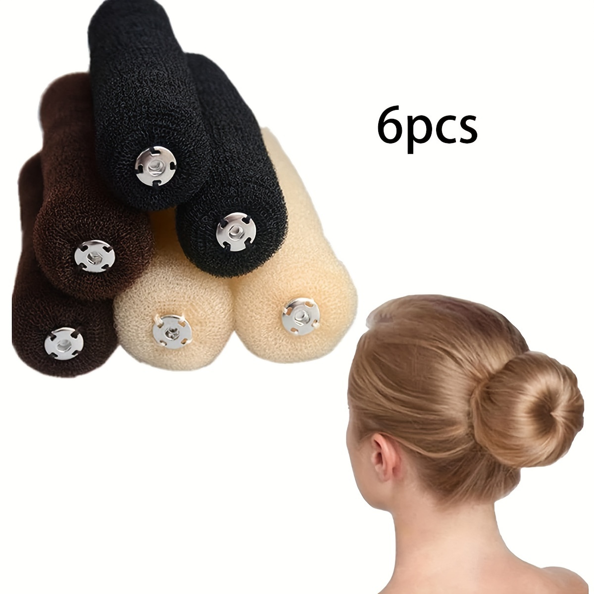 

6-pack Fabric Hair Bun Maker Set, Vintage Style Hollow Donut Bun Tool With , Diy Accessories For Ponytails And Buns, Suitable For 14+, Elegant Hair Styling Ring