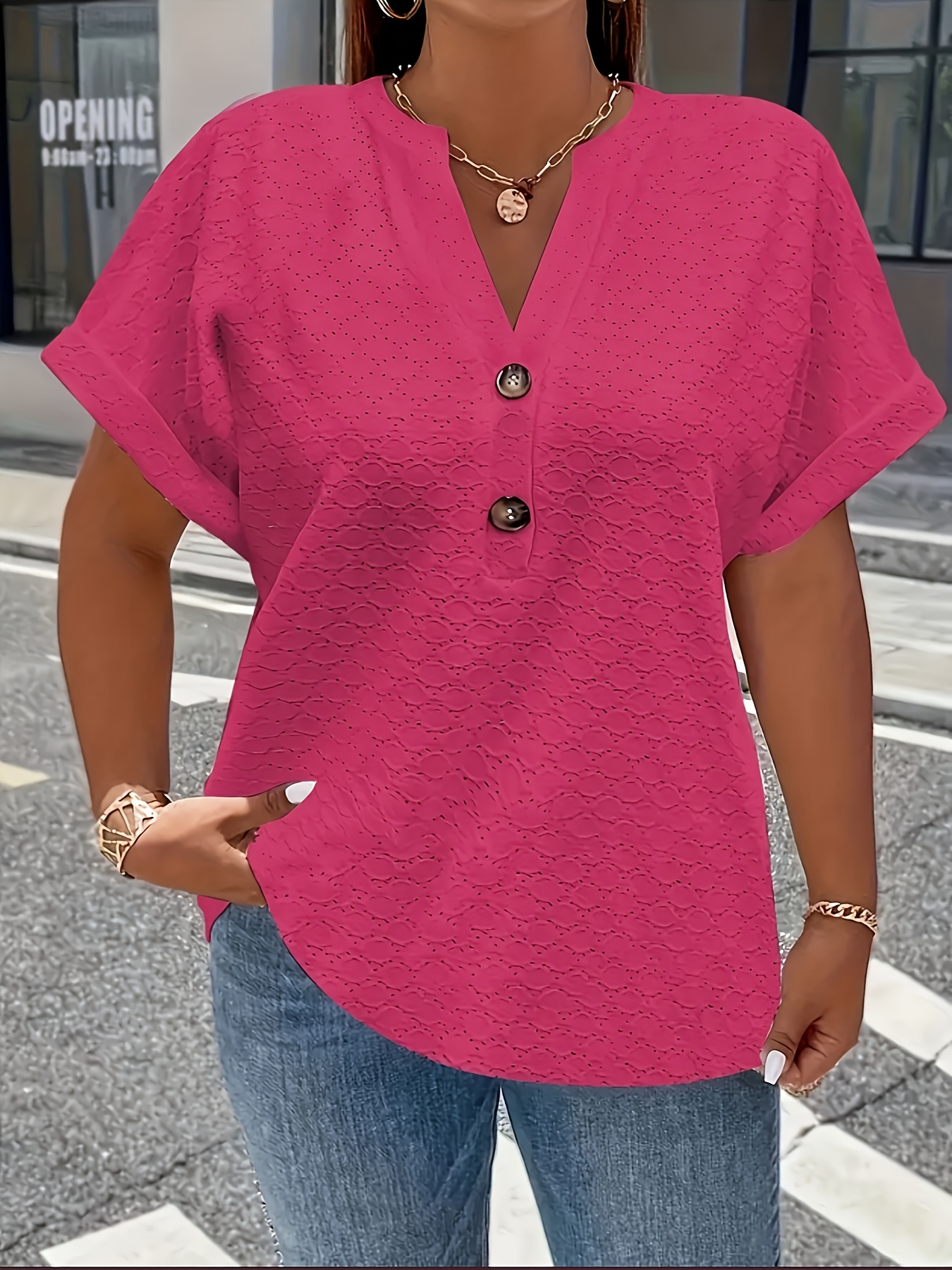 Women's Elegant Middle Eastern-Inspired Black Button-Front T-Shirt - Stand-Up Collar Short Sleeve Top, Machine Washable Spring/Summer Casual & Formal Wear, Ladies T Shirts, Versatile Top, Sophisticated Style, Durable Material, Fashion Top, Summer Wardrobe, Everyday Top, Buttonfront Top, Lightweight Top, Stylish Blouse, Fashionconscious Women