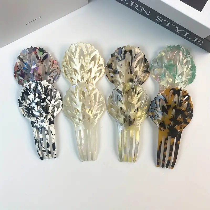8pcs set of acetate leopard print four prong hairpins creative chinese style hanfu costume accessories elegant head combs and hairpins Product details 3
