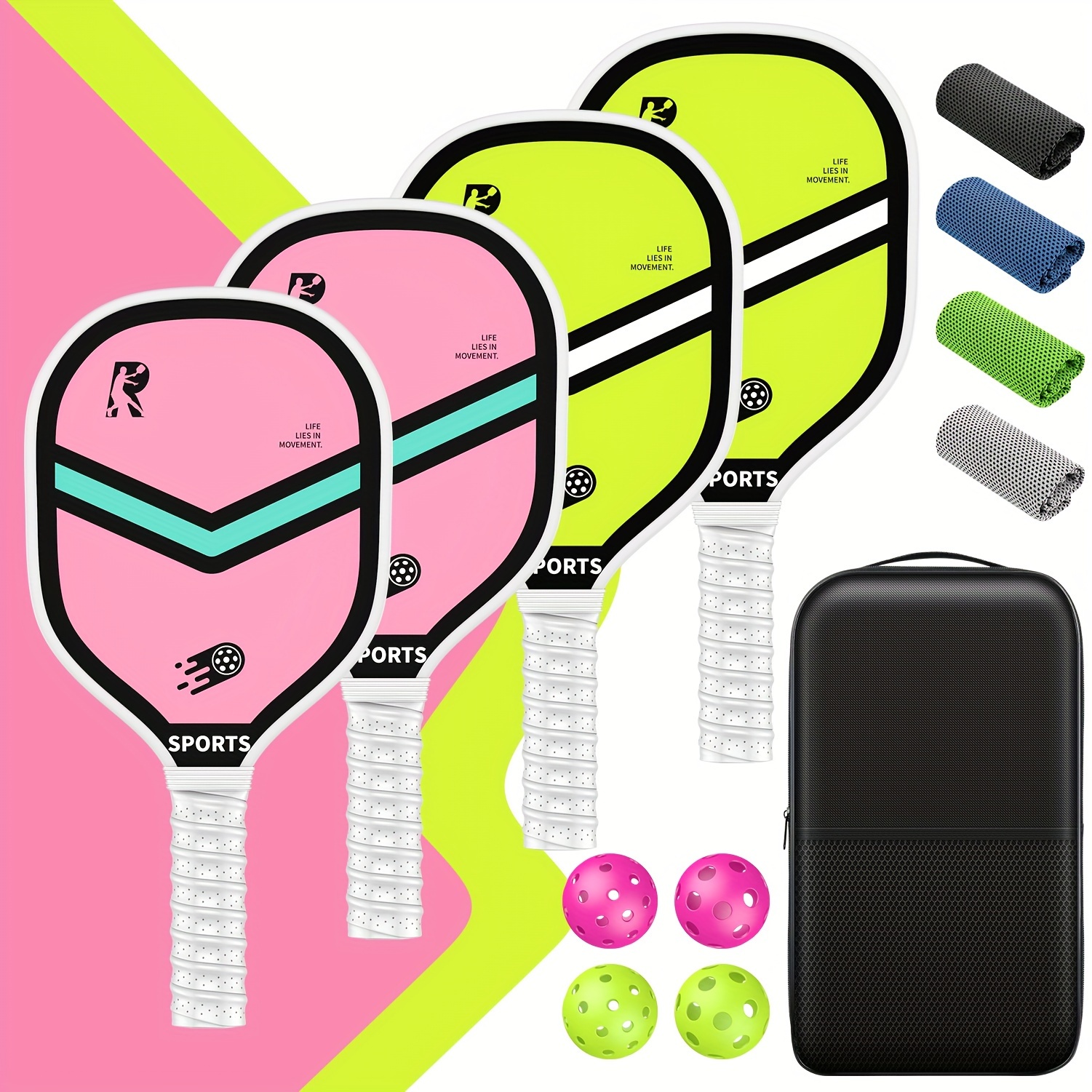TEMU Pickleball-paddles-set Of 4 Rackets And Balls With Bag, Lead Tapesfiberglass And Accessories For Men, Women, Adults Usapaapproved Raquette De Pickleball