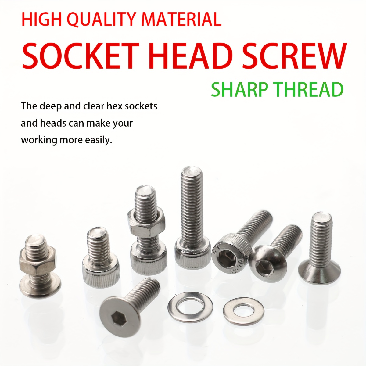Juego de 480 piezas de tornillos y tuercas hexagonales de acero inoxidable - M2, M3, M4, M5, cabeza hexagonal - Incluye llave de fregona plana