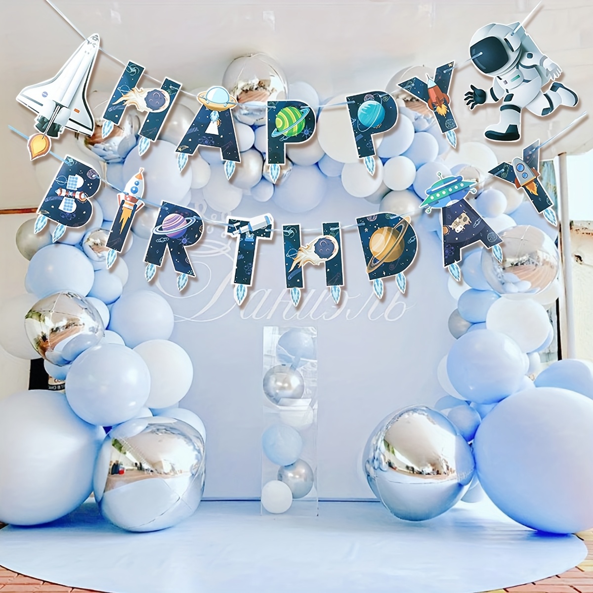 Image of Space-themed Happy Birthday Banner With Astronaut, Rocket & Planets - Colorful Paper Party Decoration For ' Birthday Parties, Room Decor, Space Party Decorations