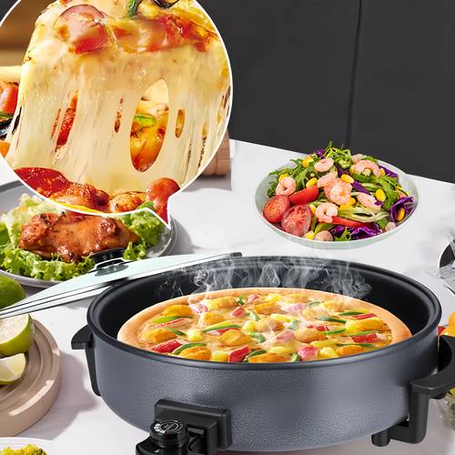 elektrische hot pot, elektrische kookplaat, roerbakpan, platbodem koekenpan, pizza oven, multifunctioneel, makkelijk schoon te maken, instelbare temperatuur, waterverwarming, anti-aanbaklaag, capaciteit, geschikt voor pannenkoeken, gebakken pizza, roerei, hot pot, enz