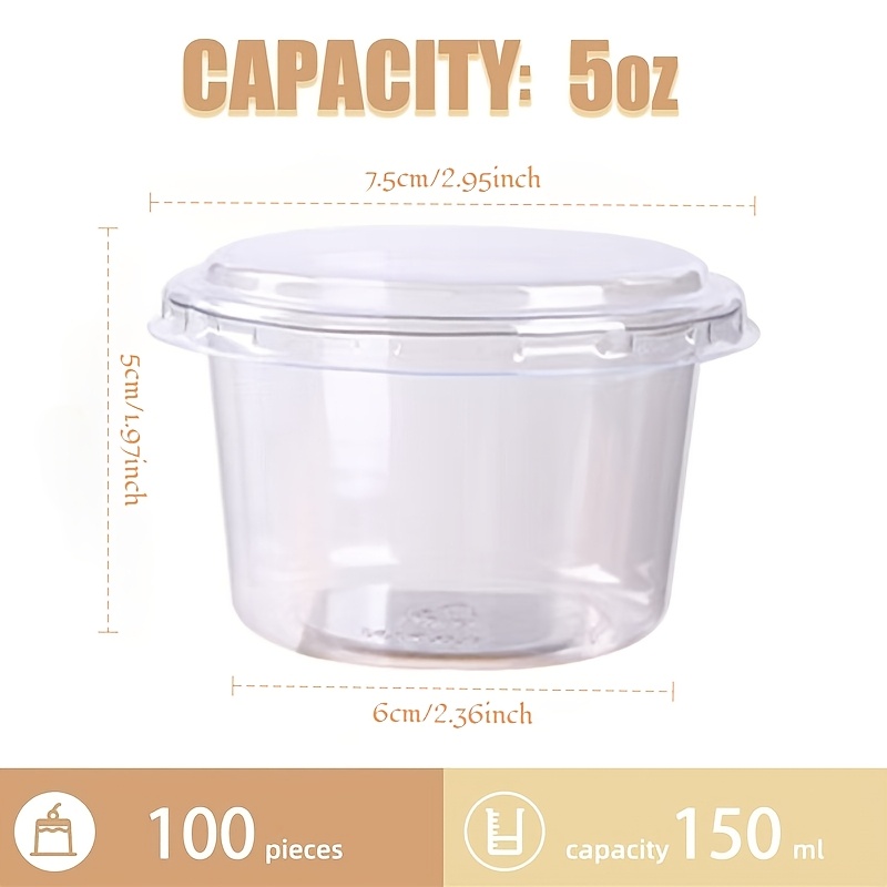 Image of 100pcs 5oz Plastic Dessert Cups (50 Cups And 50 Lids) Suitable For Bakeries, Ice Cream Cake Food Containers, Sauces, Food Samples, And Storage Crafts. Dessert Decorating Kit