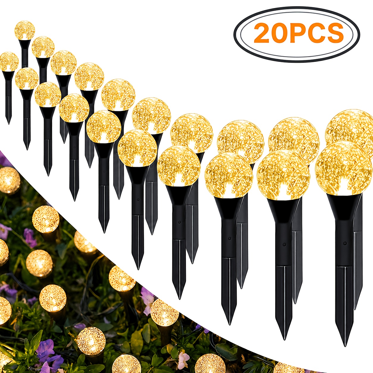 20pcs Solar Garden Crystal Lights, Ip44 Outdoor Lawn Lights With 8 Lighting , Daytime Auto-off And Night-on For Summer, Camping, Christmas, Wedding, Party, Birthday Pathway Decorations