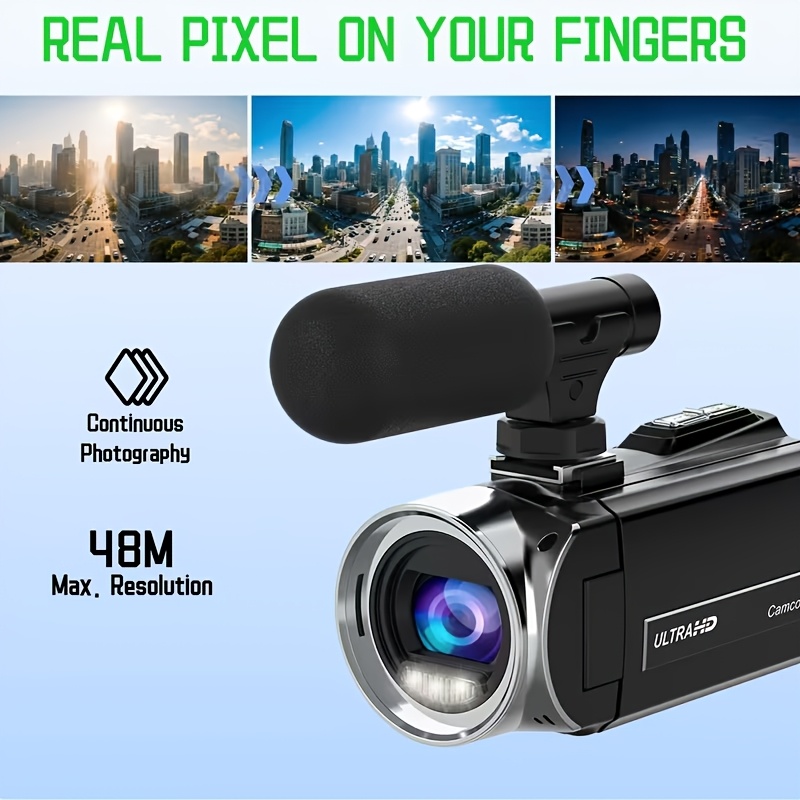 videocamera 4k 48mp per vlogging con zoom digitale 18x, webcam con   da 3.0 pollici rotazione a 270  , microfono esterno, regalo per san valentino,  , festa del papà, compleanno Dettagli dell'articolo 1