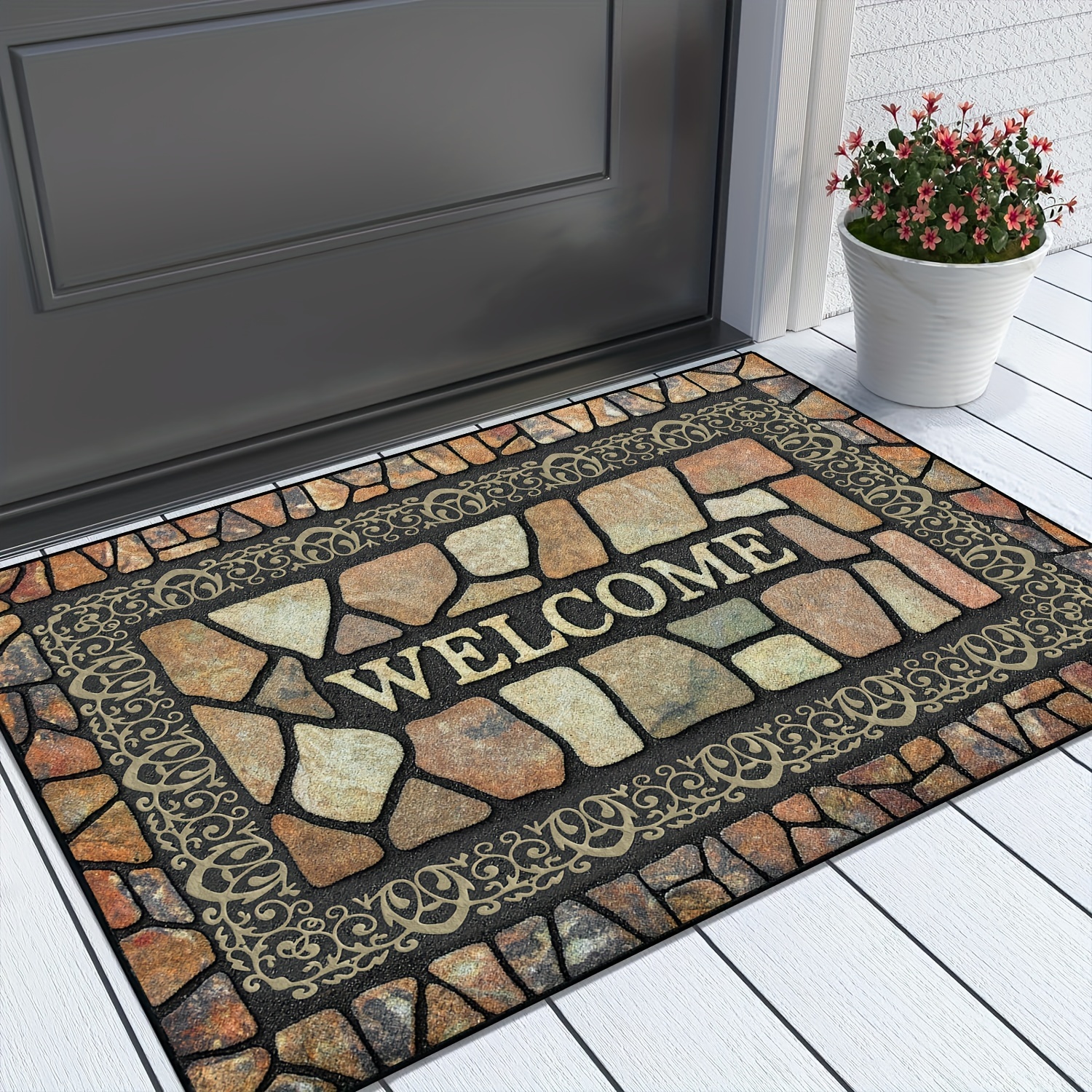 

Stone Pattern Welcome Doormat Non-slip Floor Mats Indoor Outdoor Entrance Carpet Home Decor