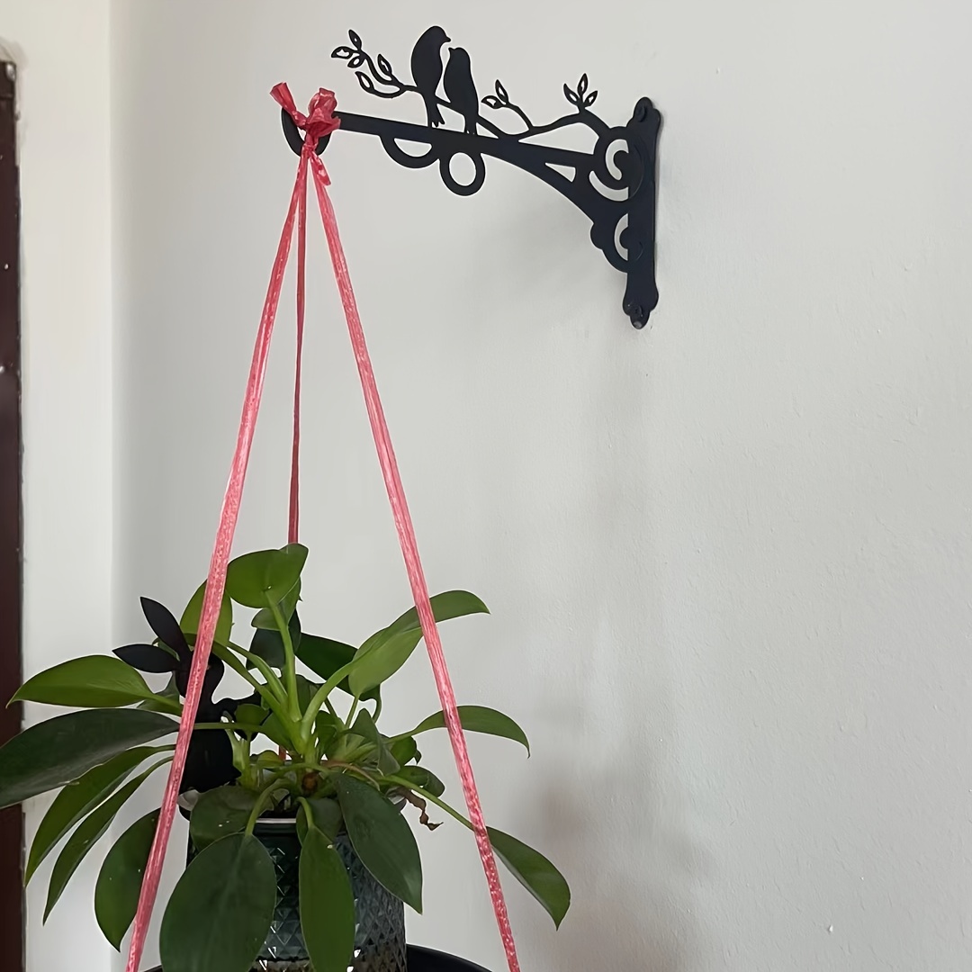 TEMU Bird Silhouette Metal Wall Hook, Black Decorative Bracket Hanger For Hanging Planters, Iron Craft Balcony Garden Pot Holder With Laser Cut Bird Detail - Outdoor Indoor Flower Basket Hook