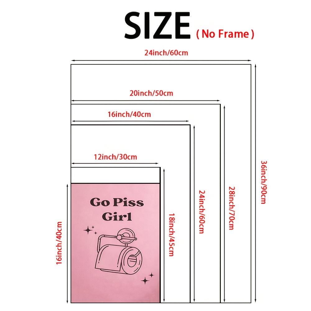 2d-flach,  . „go   girl“ lustiges rosa toilettenposter – rahmenlose vertikale badezimmer-wanddeko,   für zuhause, büro, wohnheim – moderne humorvolle weibliche ikonen-kunst für mädchen, 2d-flach