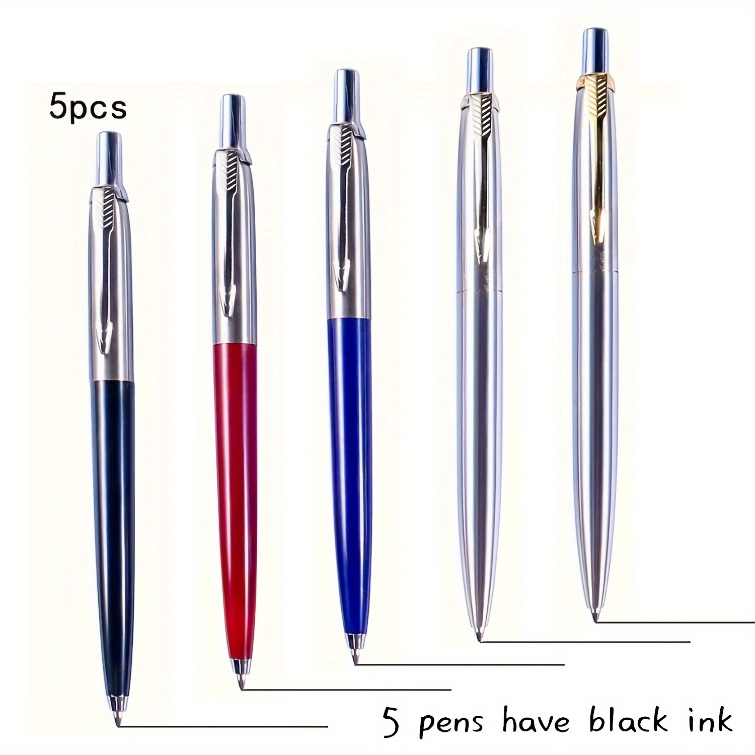 TEMU 5pcs Metal Ballpoint Pen Set | Retractable, , Smooth Writing & Comfort Grip | Luxury, Portable, Elegant Design For Professionals