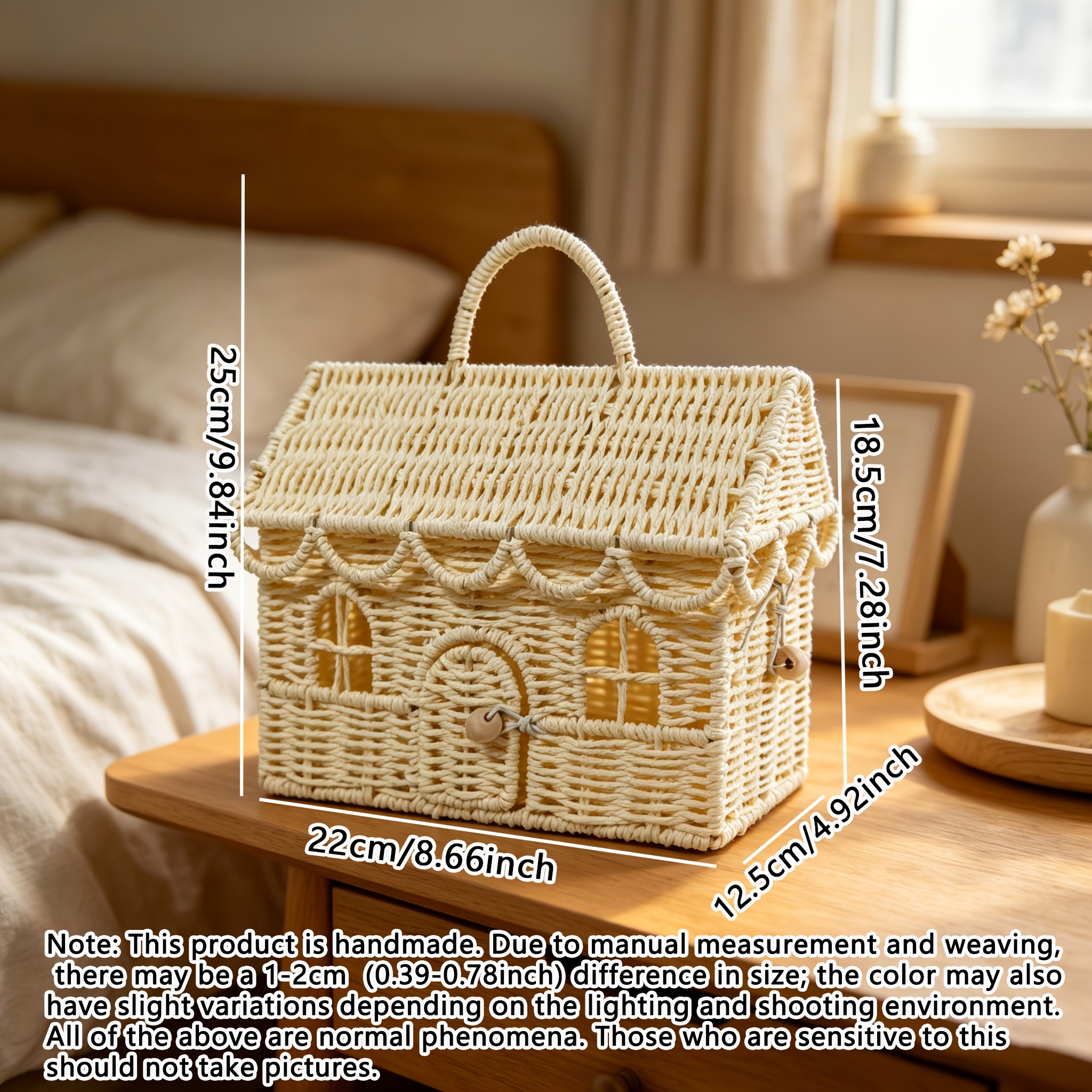 TEMU Bohemian Pastoral Art Shaped Basket Gift Basket, Cute Holiday Decorative Storage Basket With Handle, Home Decor And Storage Organizer, Suitable