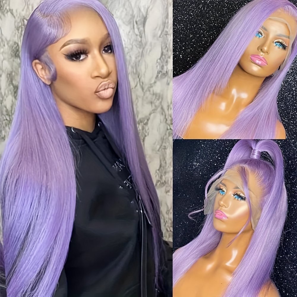 

Light Purple Color Wig 26 Inches Long Synthetic Lace Front Wigs 13x4 Free Part Pre Hairline For Fashion Women Girls Use Heat Resistant Fiber Glueless Frontal Lace Replacement Wig