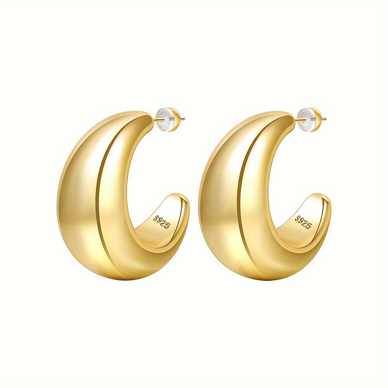 

Teardrop Earrings Thick Golden Hoop Earrings 925 Sterling Silver Lightweight Hypoallergenic Earrings Women's Jewelry