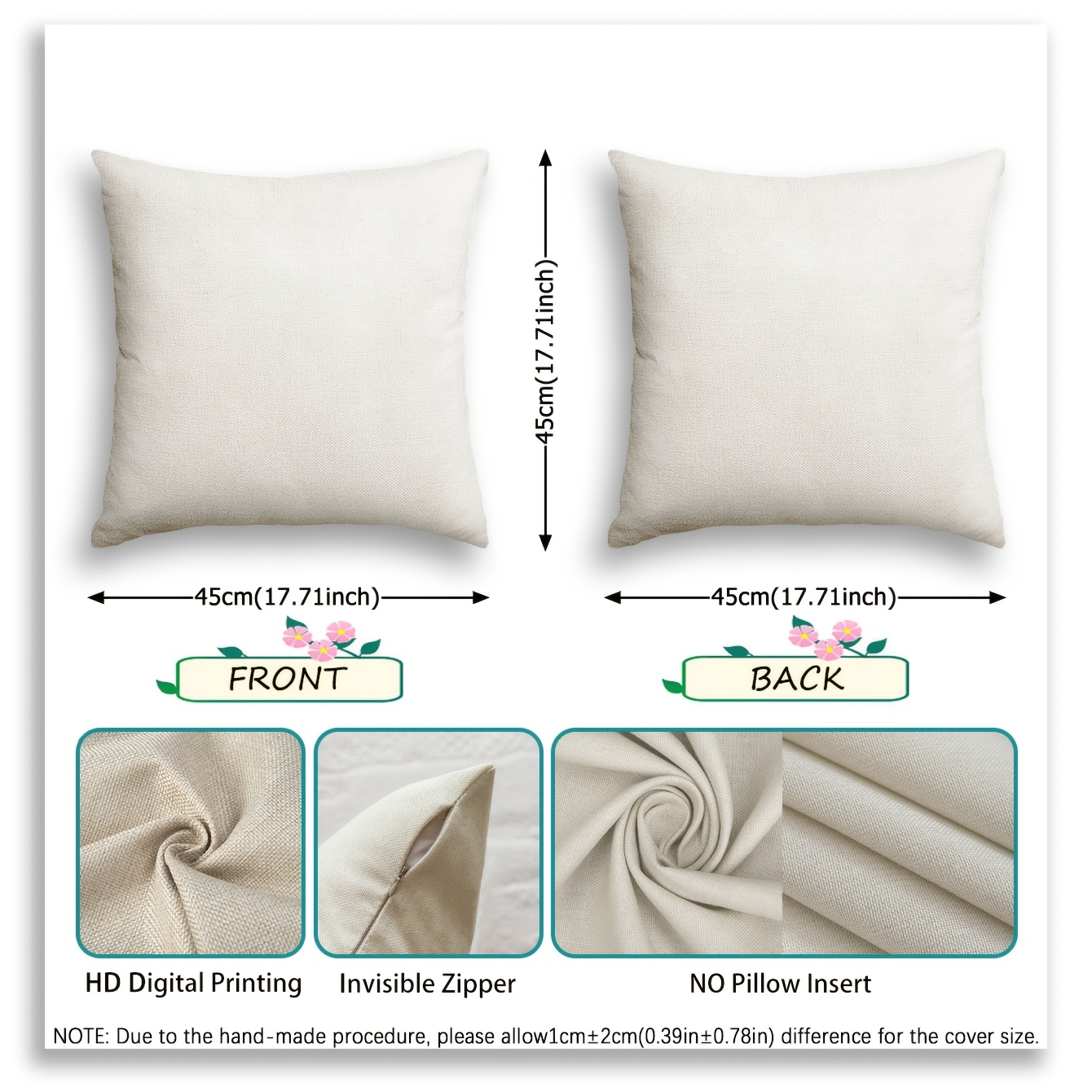 2pcs Set, Linen-Like Textured Ramadan Festival Pillow Covers with Script and Crescent Moon Print, Single-Sided Design, Eid al-Fitr and Eid al-Adha Decorative Style, 17.7