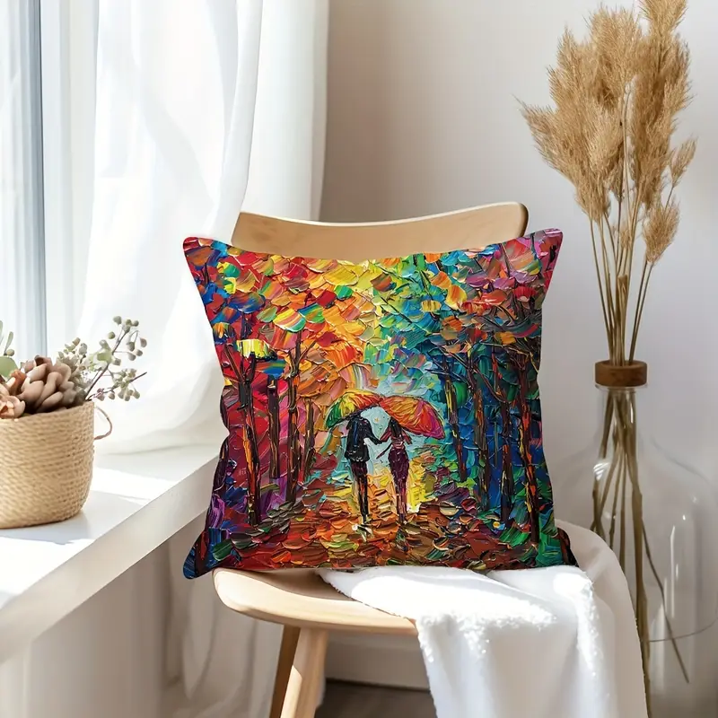 4pcs geometric oil painting tree throw pillow cover abstract tree decorative pillow cover home decor sofa sofa living room bedroom double sided printing polyester material no pillow core Product details 0