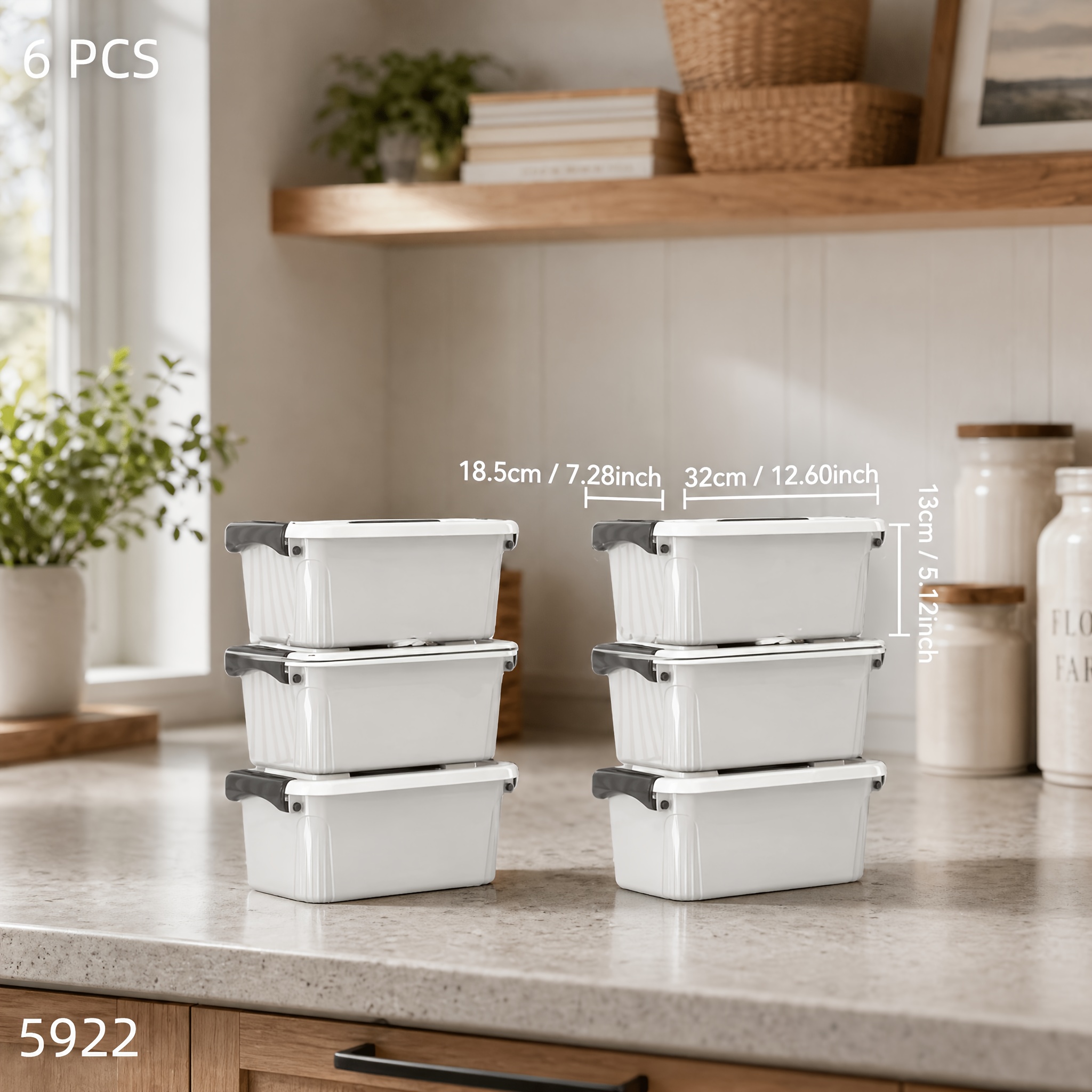 6 Packs Plastic Storage Bins with Lids for Organising