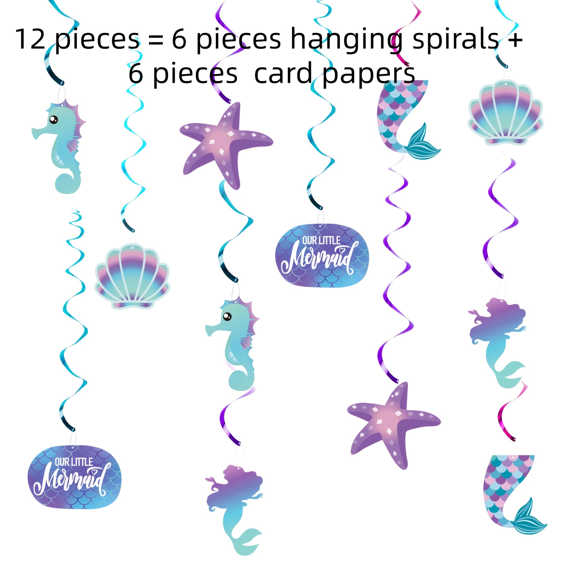 Image of 12/24pcs, Mermaid Hanging Swirl - Decorations For Mermaid Parties, Supplies For Ocean Ceiling Streamers For Mermaid Party Favors, Showers, And Themed Birthday Party Decorations