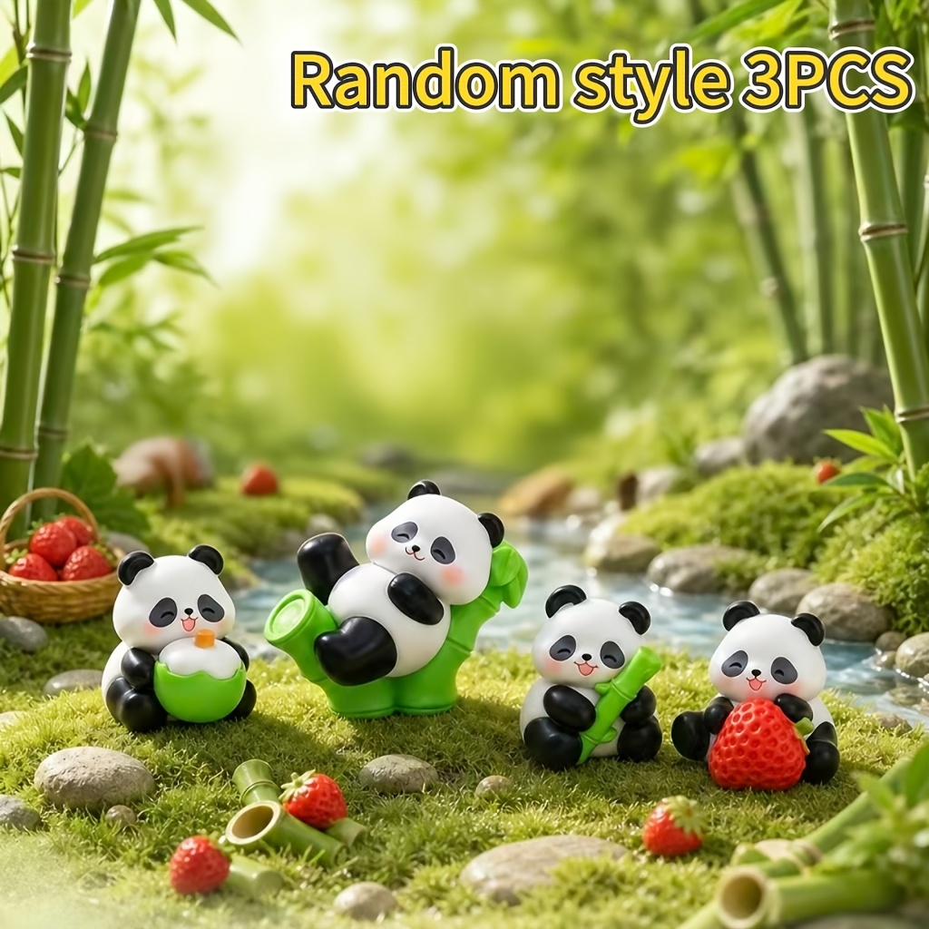 TEMU 3pcs Random Styles Non-repeating Cute Warm Panda Scene Decorations Mini Figurines Micro Landscape Ornaments Garden Bonsai Decorations Scenery