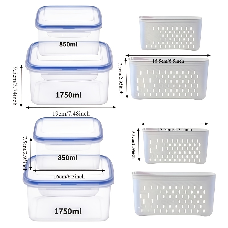 8pcs Large Capacity Fruit Storage Containers with Drain Colander