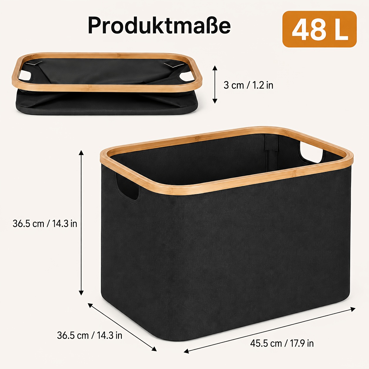 TEMU 1 pièce Grand panier à linge pliable en bambou avec tissu et cadre en bambou rétractables, bac de rangement rectangulaire adapté pour placard,