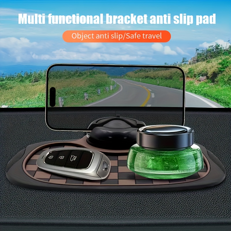 Multifunctional Non-Slip Car Dashboard Cushion with Rotating Phone Holder and Large Storage, Heat-Resistant Silicone, Multiple Black Color O