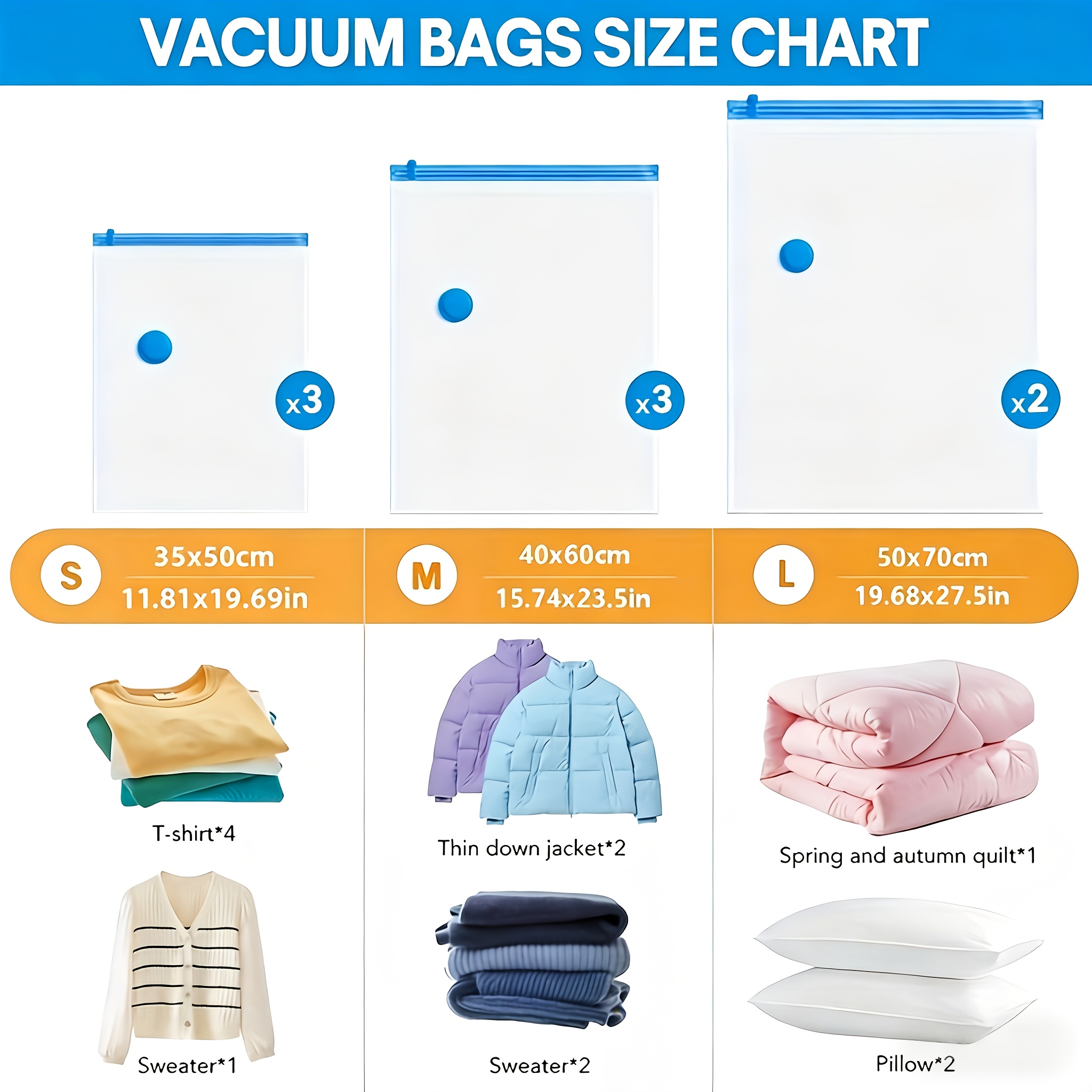 TEMU 9pcs Vacuum Compression Bags With Portable Hand Pump, 2 Large+3 Medium+3 Small Sizes, Save 80% Space, Heavy-duty For Bedding & Clothes