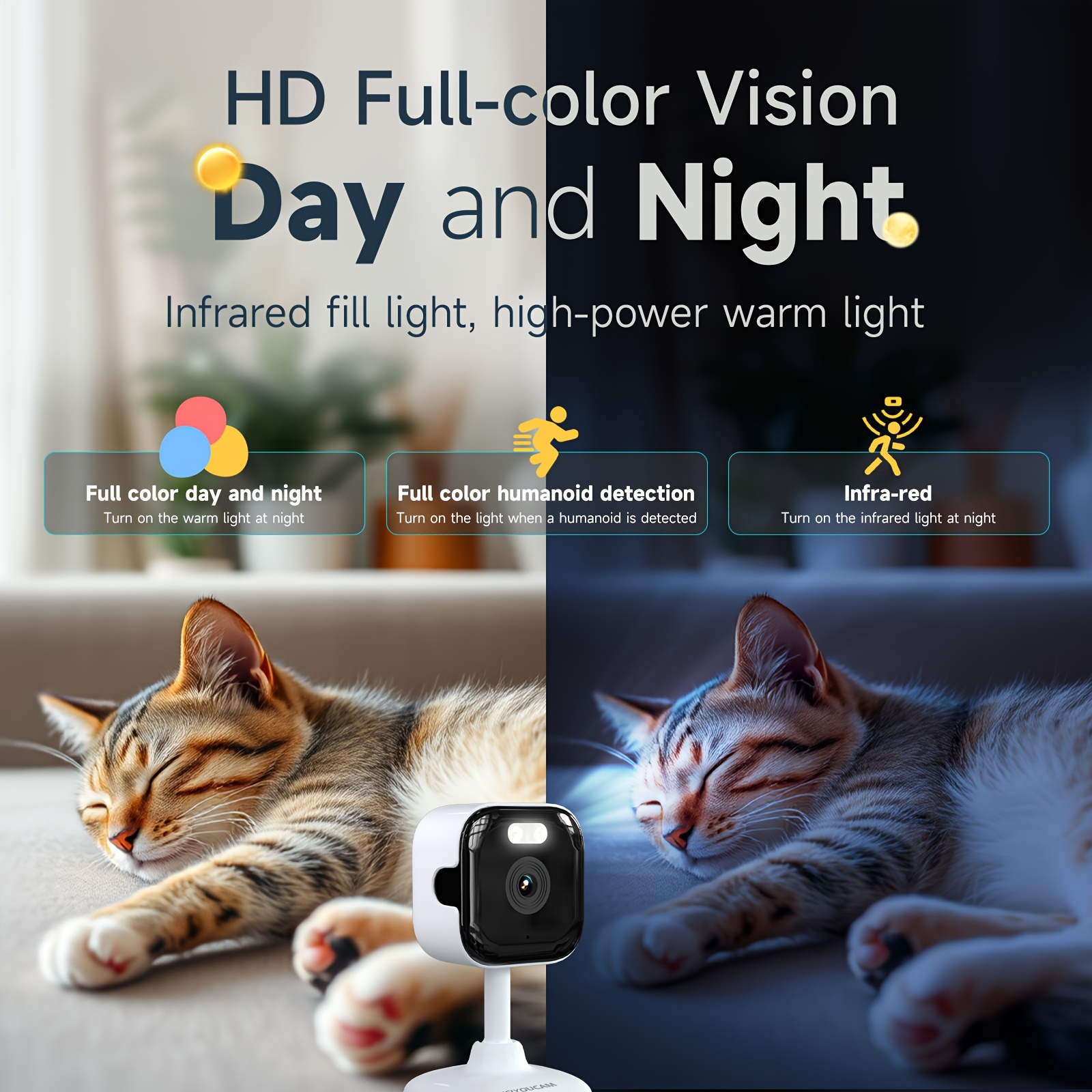 HEIYOUCAM 3MP Full HD Surveillance Camera, 2.4G/5GHZ Dual Band Wireless Camera, Full-Color Night Vision, Two-Way Voice Call, Motion Detection, Built-in AP Hotspot, Can Be Viewed Without Internet, Take Care of Children, Elderly And Pets Safety