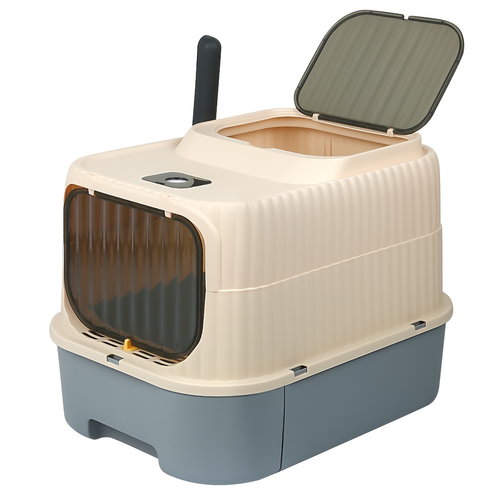 Enclosed Cat Litter Box With Retractable Tray & System Suitable For Cats/houses, Odor- Design, Modern Nordic Minimalist Style Litter Box With Scoop, Gray/beige, Space- For Multi-cat Homes (/)