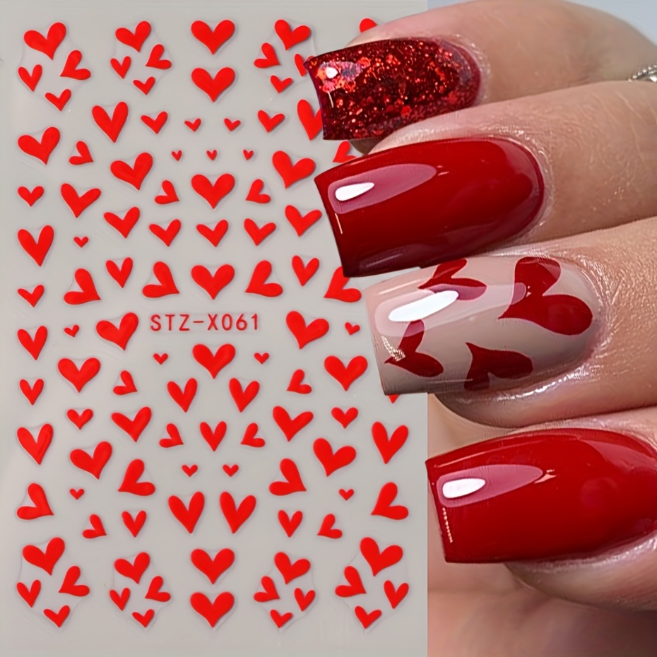 

2pcs Nail Sticker Set 's Day French Peach Heart Red Irregular Love Back Glue Nail Sticker