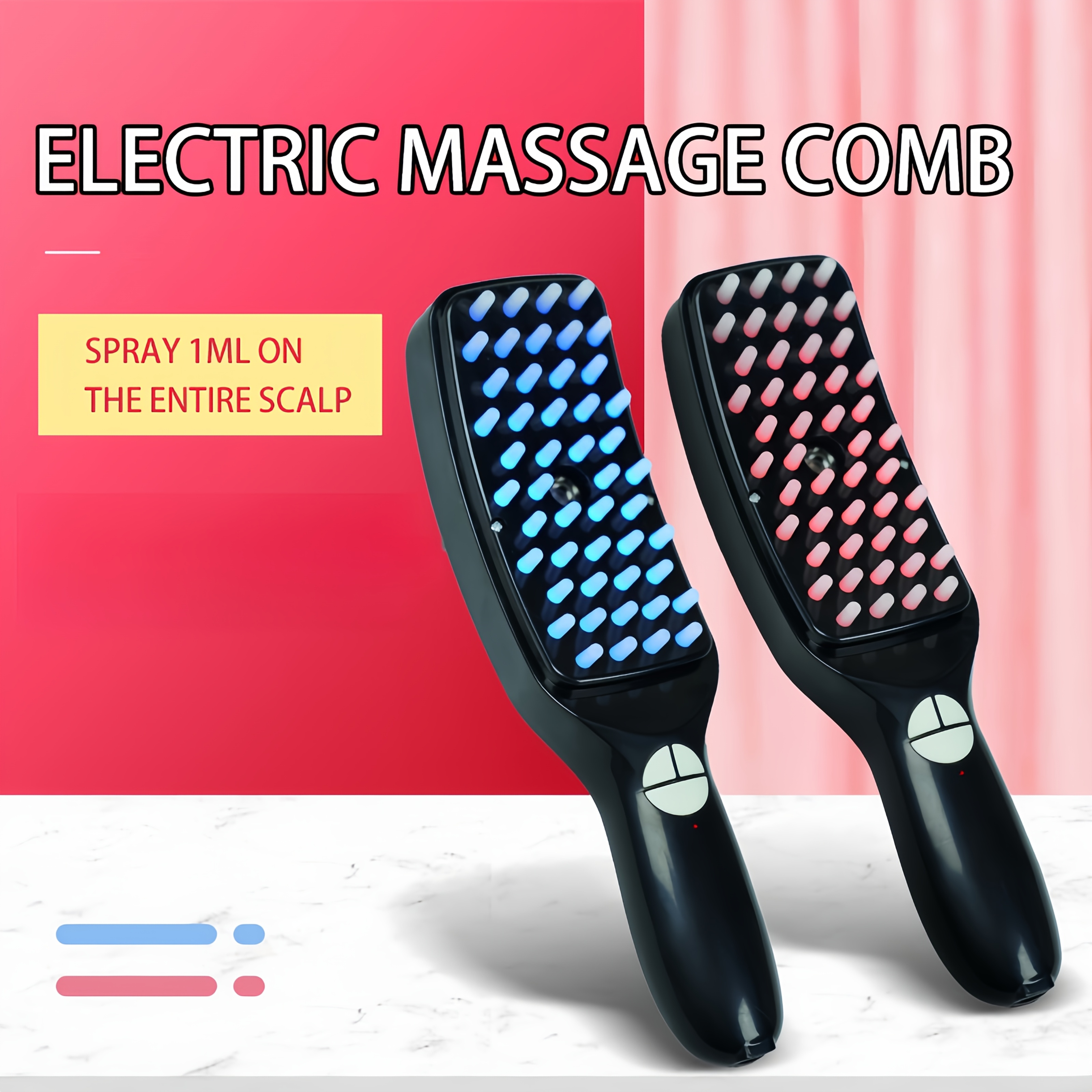 Masajeador de cabeza LED recargable con dientes vibrantes - Terapia de luz colorida para relajación y cuidado del cabello, dispositivo de masaje | Diseño de dientes vibrantes | Construcción de plástico, accesorios de cuidado del cabello