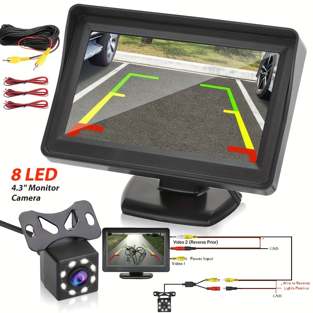 TEMU 8led Night Vision Backup With 4.3-inch Hd Car Monitor, Auto-switch Parking System, Universal Fit For Trucks/suvs/- Installation, Without Battery