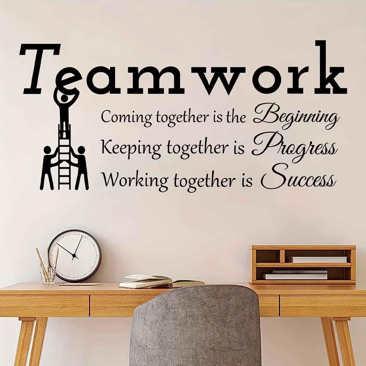 

Contemporary Inspirational Teamwork Quotes Wall Decal - Pvc Semi-matte Finish, Irregular Graphic Pattern, Detachable Self-adhesive Office Art Sticker, Theme: Motivational For Bedroom & Living Room