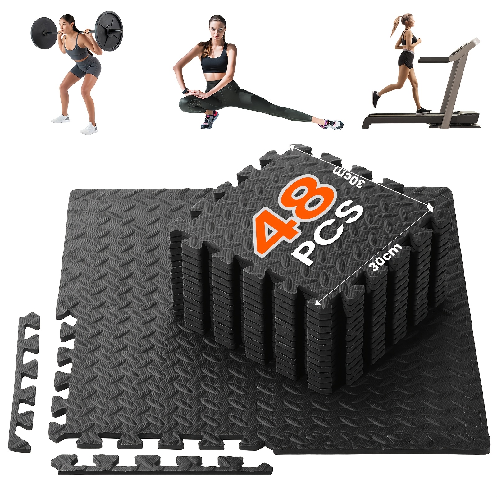 48pcs Interlocking Eva Foam Floor Mats | Durable, Non-slip Surface, Lightweight, Cushioned Support For Indoor Gym And Garage Use