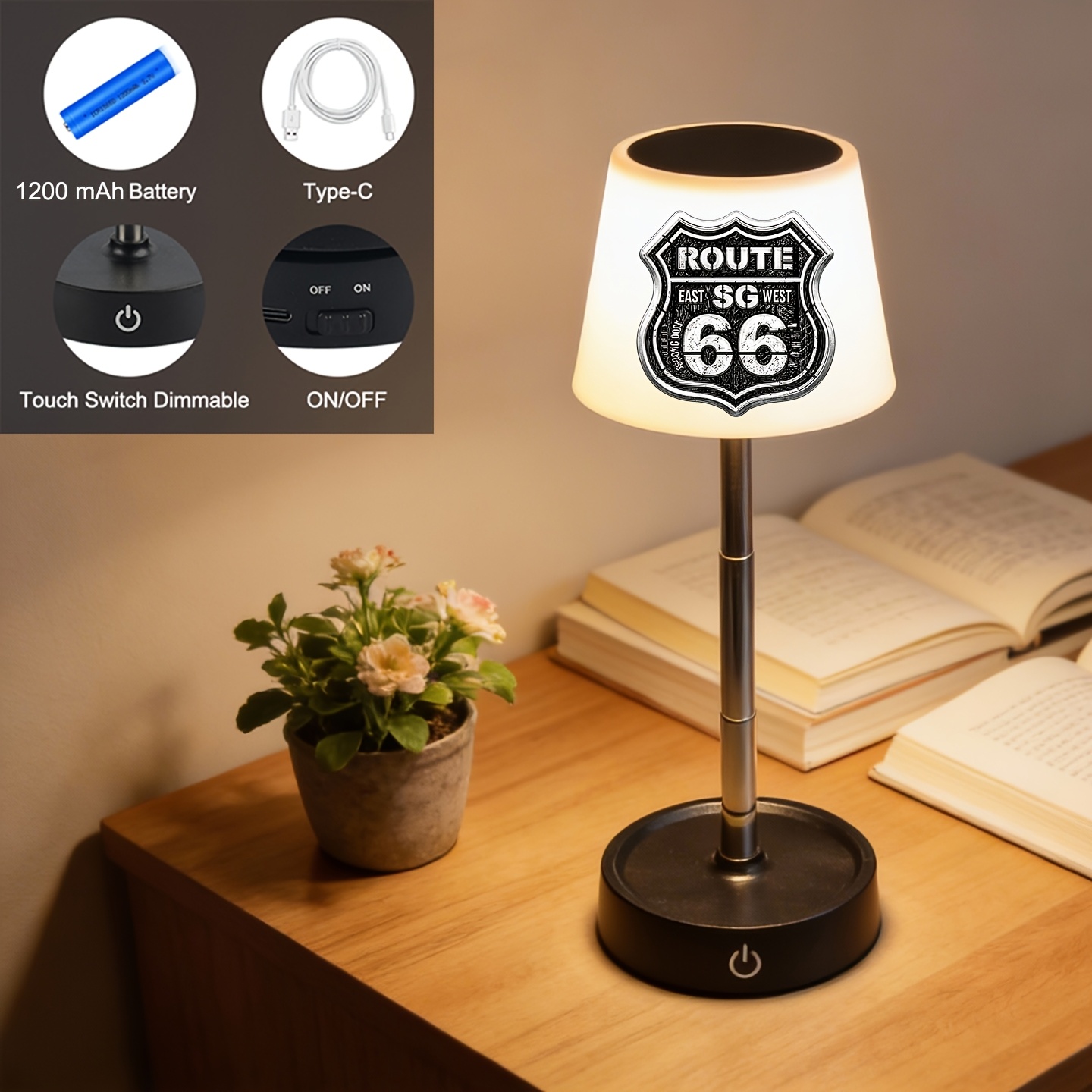 Vintage Route 66 Shield Sign Pattern Desk Lamp