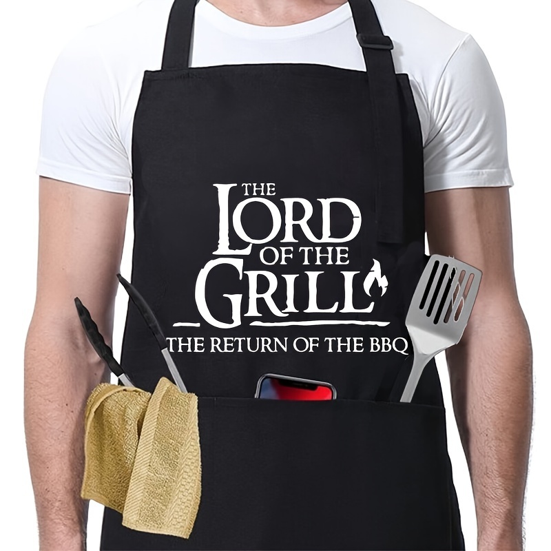 

1pc, Adjustable Apron - " The Return Of The Bbq" - Creative Original Design, Black With Pockets For Cooking Bbq, Kitchen Utensils, Kitchen Supplies, Kitchen Accessories, Kitchen Stuffs