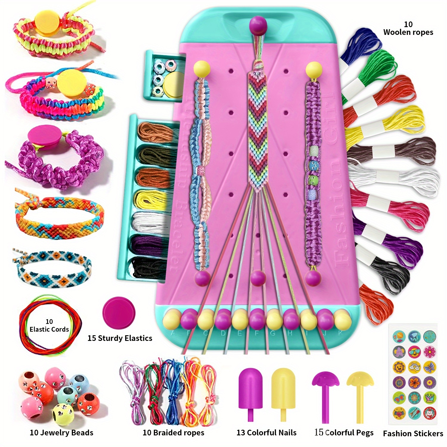 

-one Bracelet Kit, Diy Bracelet Kit, 10 Pre-cut Yarns And 10 Strings Can 2 Of Strings, Suitable Aged 6-14 Years Old And Activity