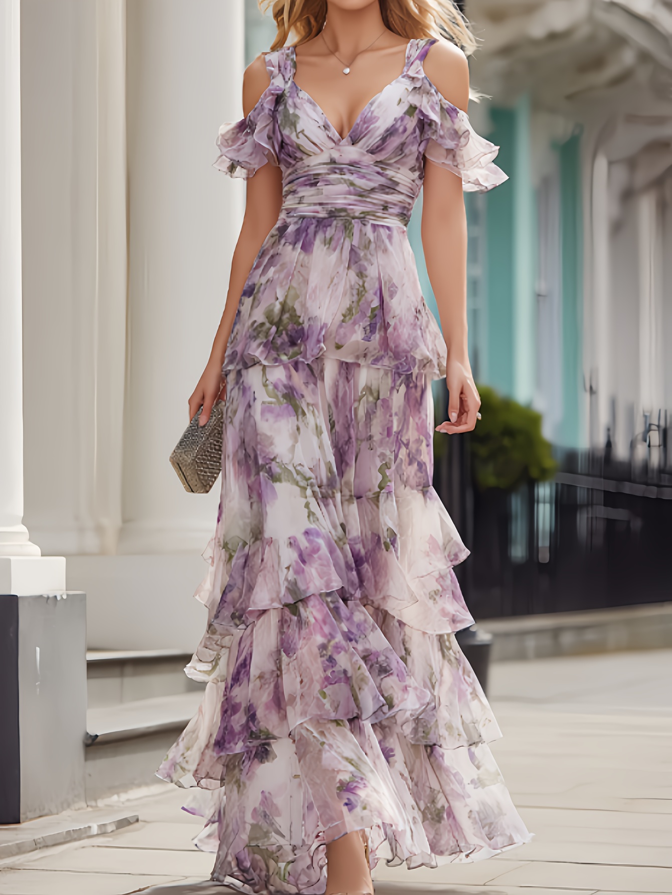 long elegant white prom dress Elegant Strapless Long White Floral Prom Dress – FancyVestido main image 1