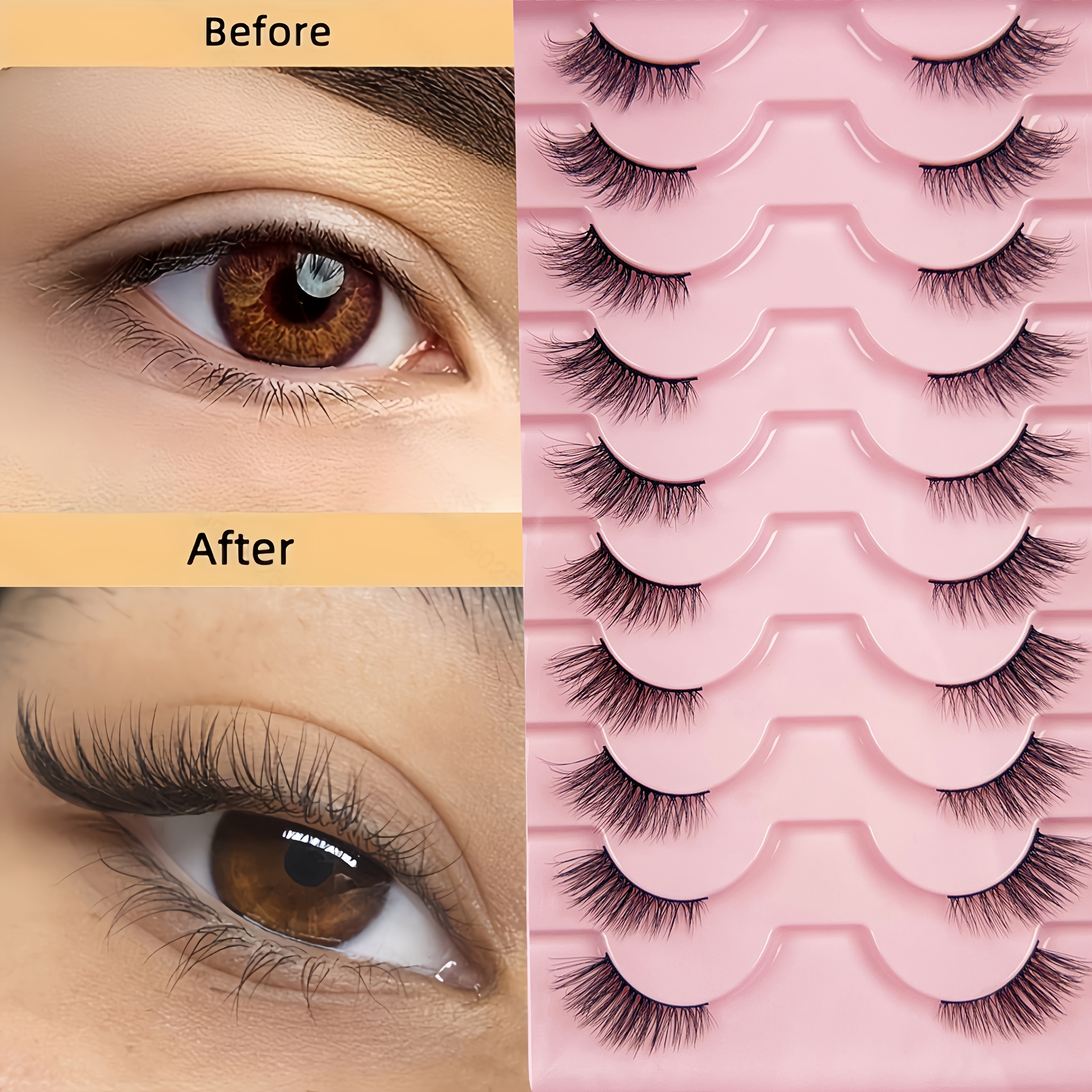 Image of 10 Pairs Pink Cat Eye False Eyelashes - Versatile For Daily Wear, Work, Halloween & Christmas | Beginner-friendly, Multi-style Pack With Thicknesses 0.03mm/0.05mm/0.07mm