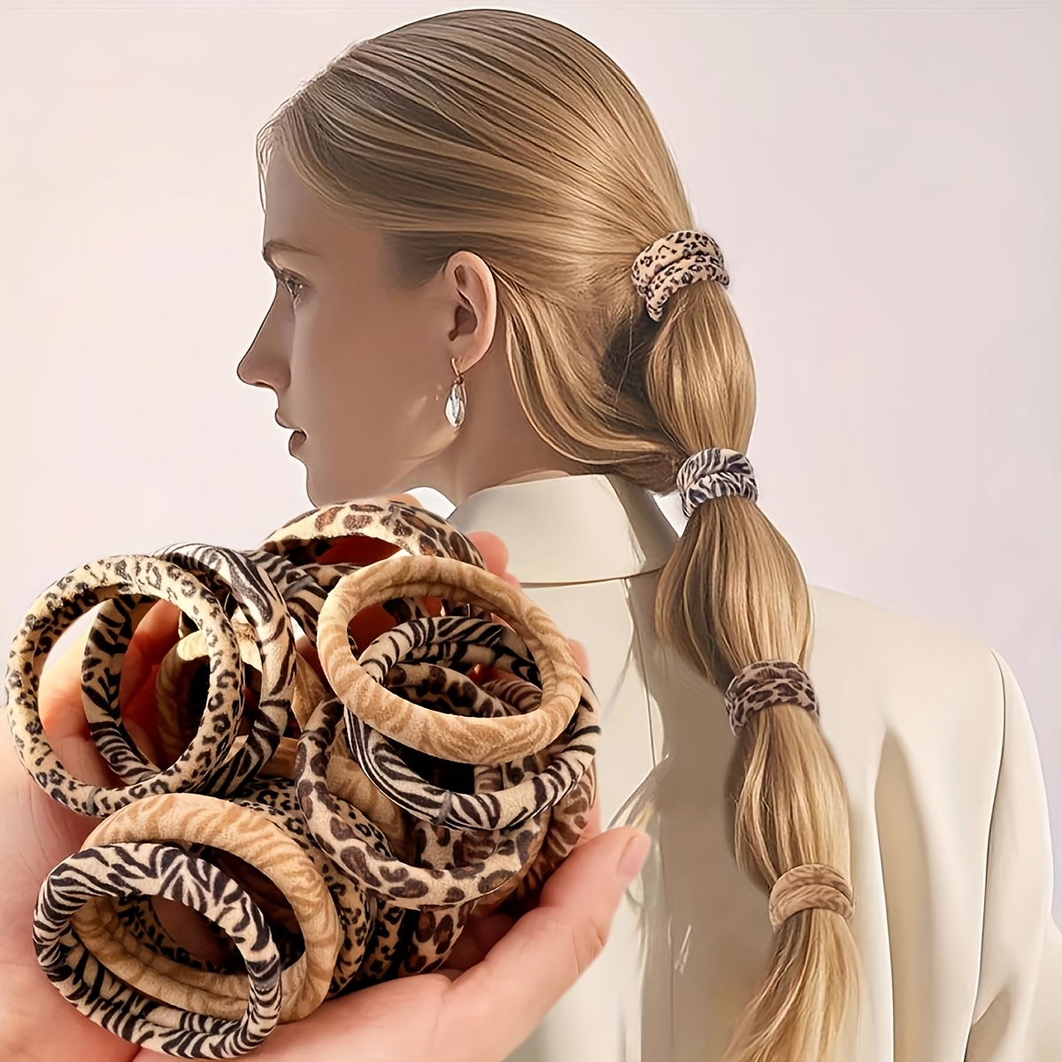 Random 19/29pcs Leopard Print High-Elastic Ponytail Hair Ties