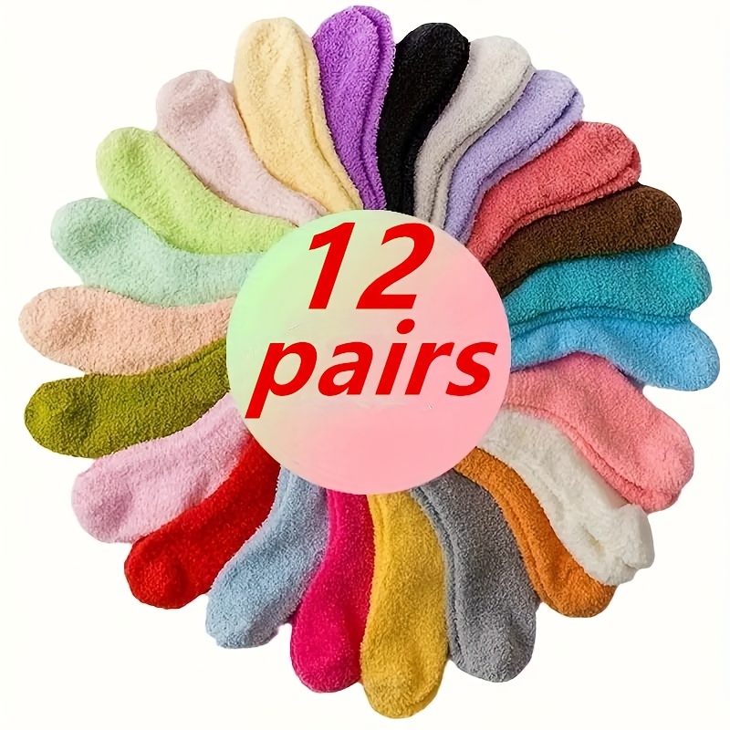 TEMU 12 Pairs Lot Random Color Winter Warm Thicken Fluffy Socks Coral Velvet Towel Sock Unisex Thermal Cozy Floor Sleeping Socken
