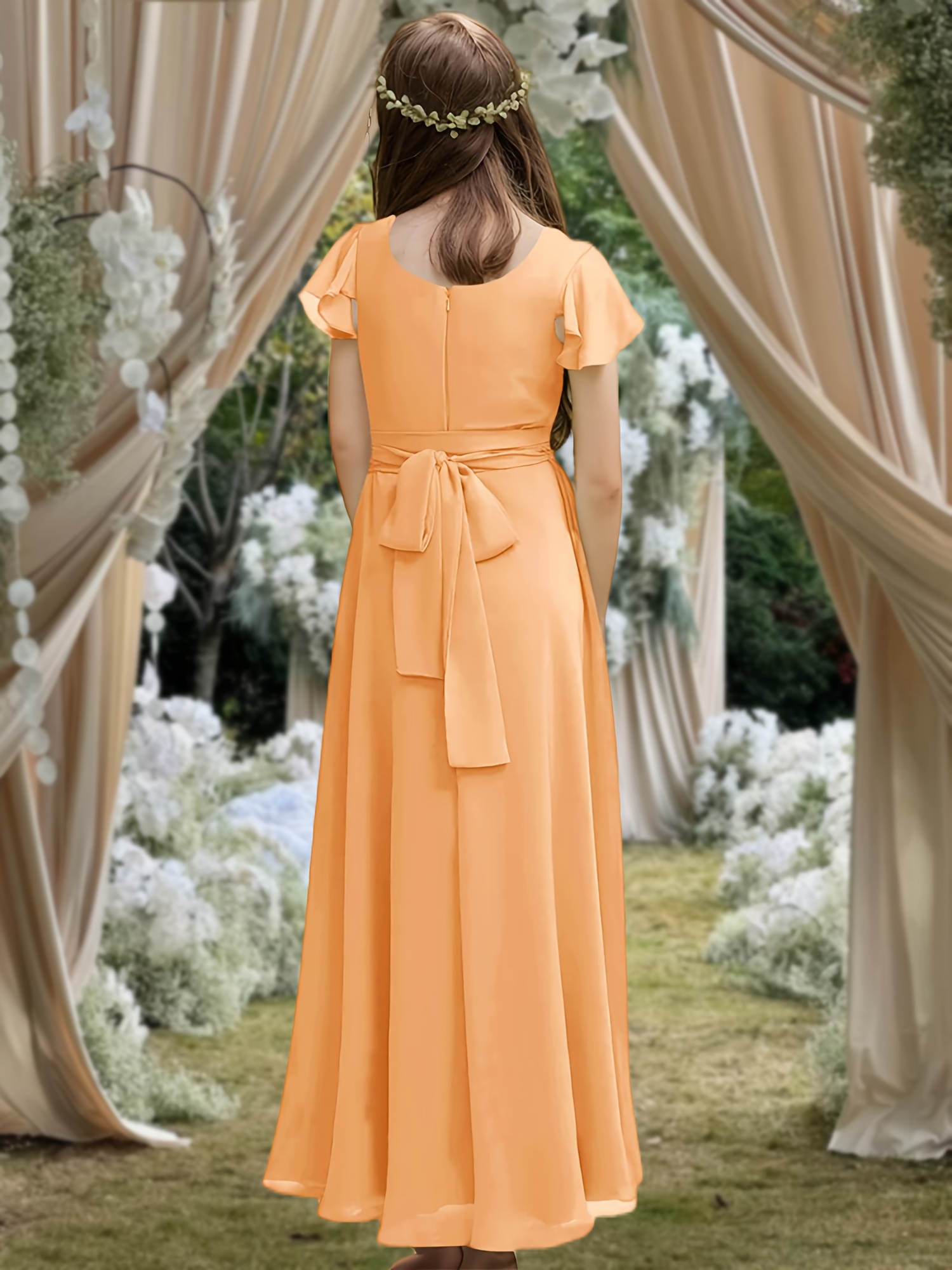 bridesmaid dresses for tweens Duntery Simple A Line V Neck Floor Length Chiffon Junior Bridesmaid Dress, Dusty-Rose main image 0