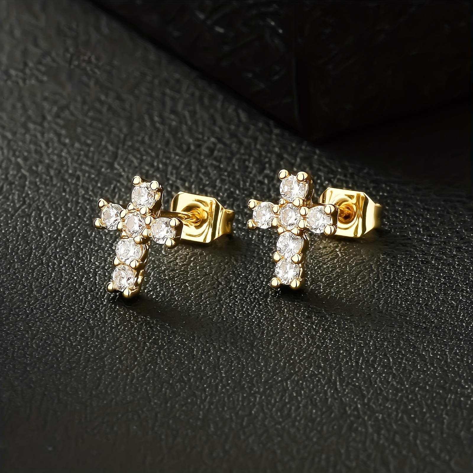 Image of 1pair Cross Earrings Personalized Retro Fashion Versatile Sense 7mm Earrings For Daily Engagement Wedding Gift Easy And Comfortable Men Women Universal Couple Earrings Jewelry Additions