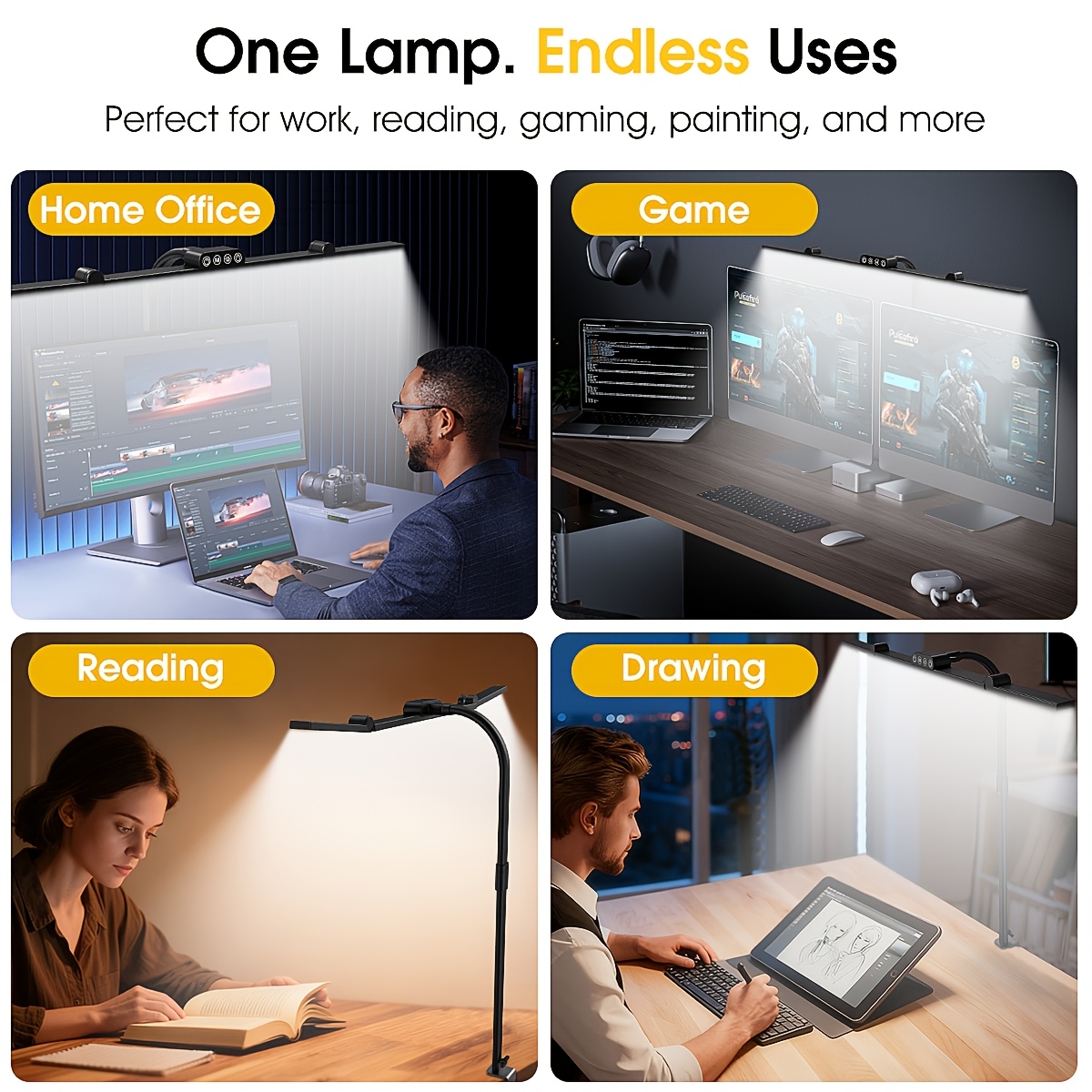 Image of Led Lamp For Home Office, 28.2" Adjustable Gooseneck Swing Arm Desk Light, Dimmable Table Lamp For Desktop Computer Light, Reading, Study, Work