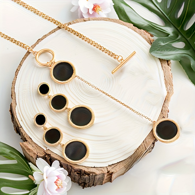 necklace earrings hot trend alloy geometric circular Temu Mauritius