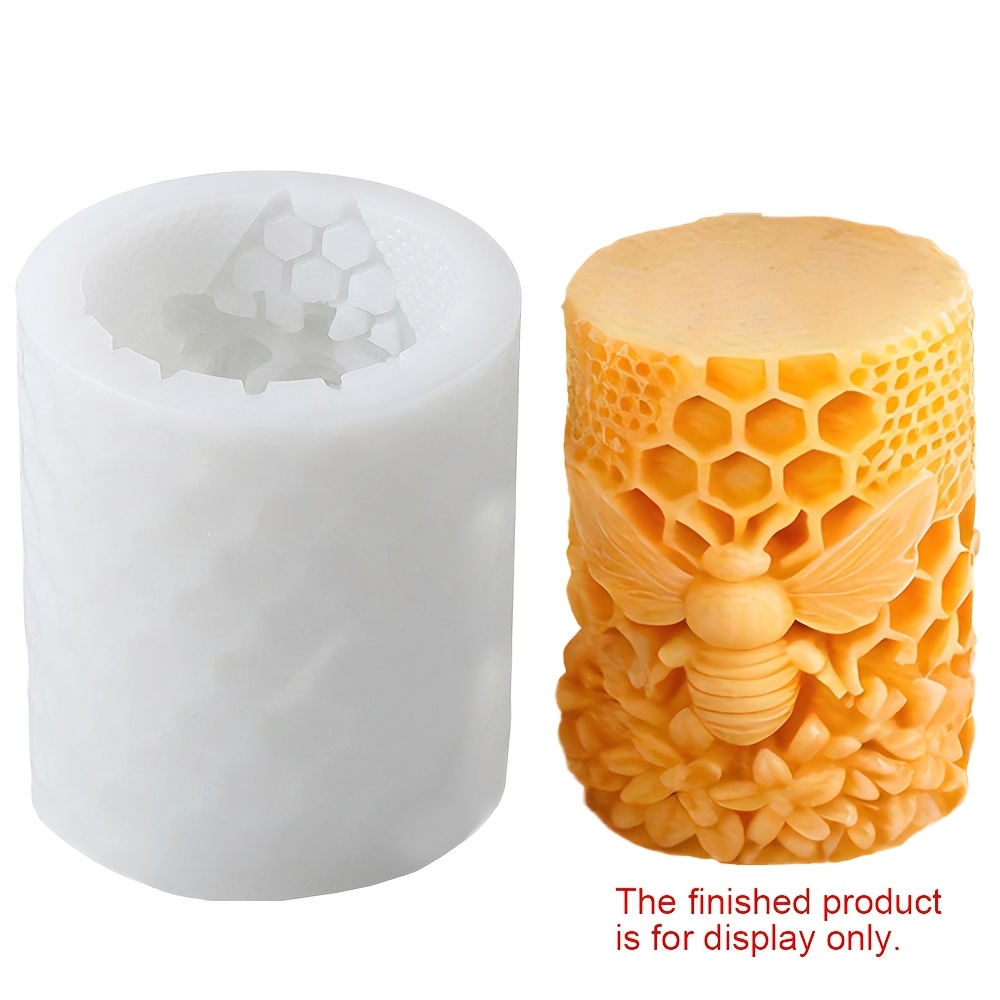 For Bee Honeycomb Flower Cylinder Candle Mold, Honeybee For Beehive Pillar Silicone Mold For Beeswax Candle, Soy Wax Candle, Plaster Ornament, Crafts