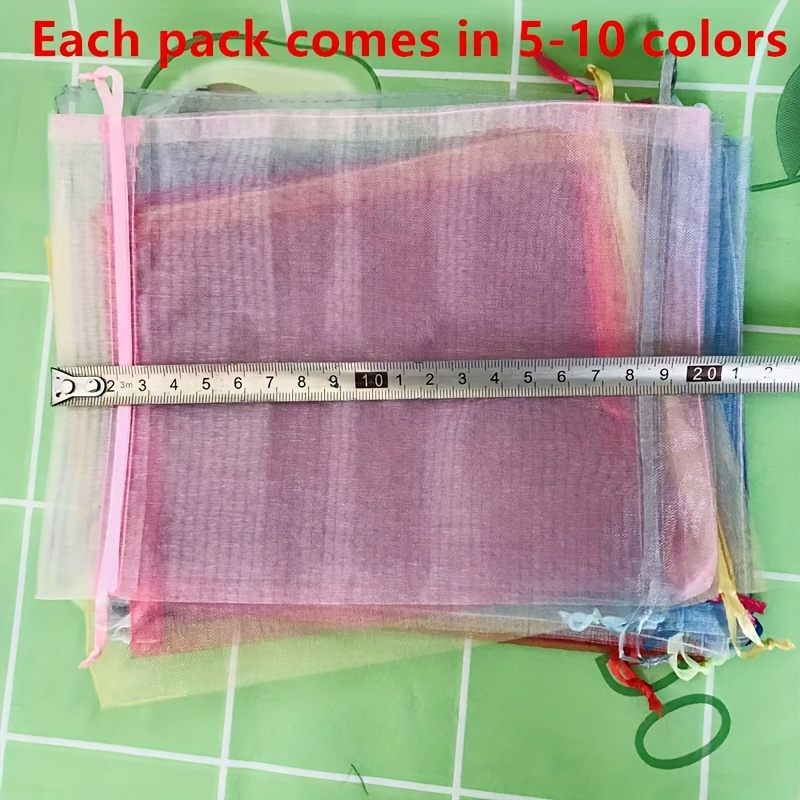 10pcs, Size Organza Bag, Mixed Colour Chiffon Storage Bag, Used For Gifts, Fruits, Candy, Jewelry Packaging