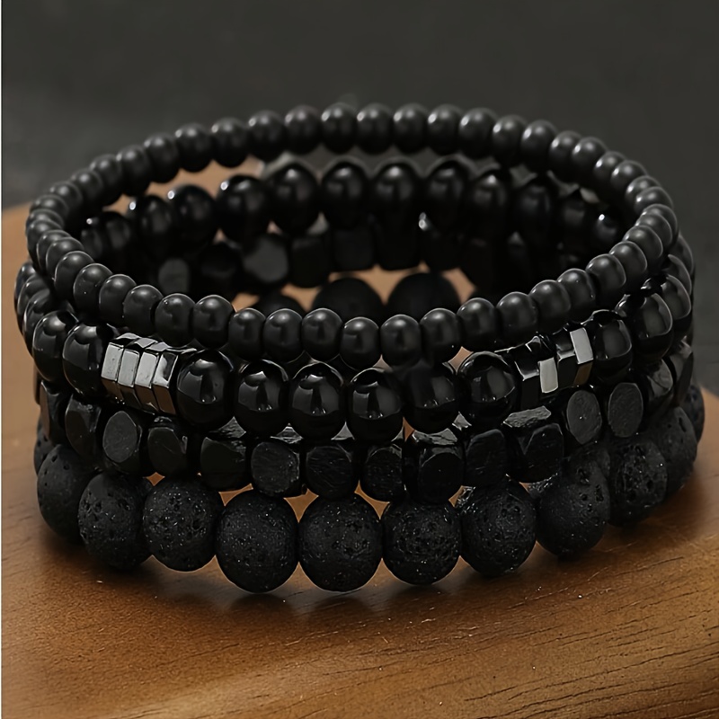 

4pcs Set: Men' Black & - Punk Style, Casual Streetwear Accessory