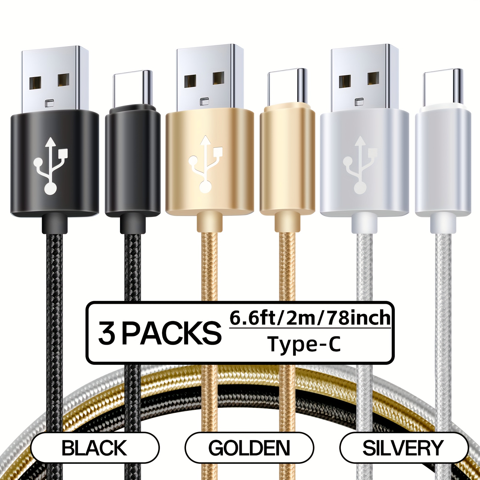 3-pack Nylon Braided Usb-c Fast Charging And Data Sync Cable, Usb To Type-c Data Transfer Cable, Suitable For Google/pixel/ /oppo/moto/ /oppo And Other Devices